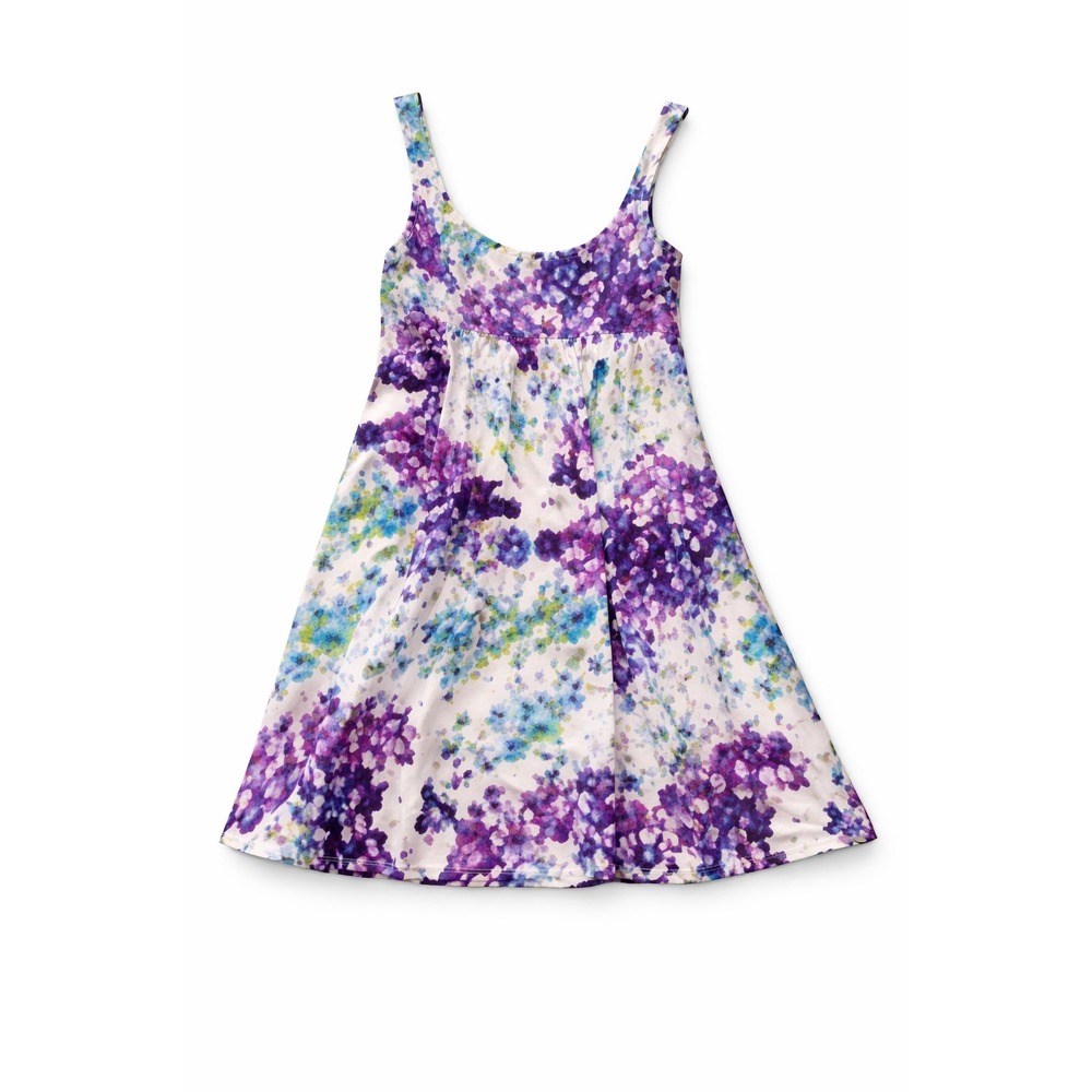 Scarlett Womens Size 8 Purple Blue Watercolor Floral Cotton Blend Sun Dress